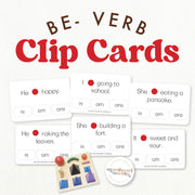 BE-verb clip cards for grammar practice and sentence building
