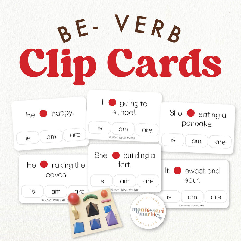 BE-verb clip cards for grammar practice and sentence building