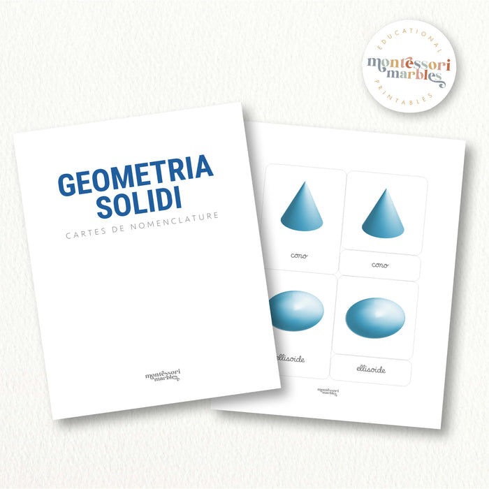 Geometria Solidi | Formes 3D Cartes de Nomenclature (Cursivo)