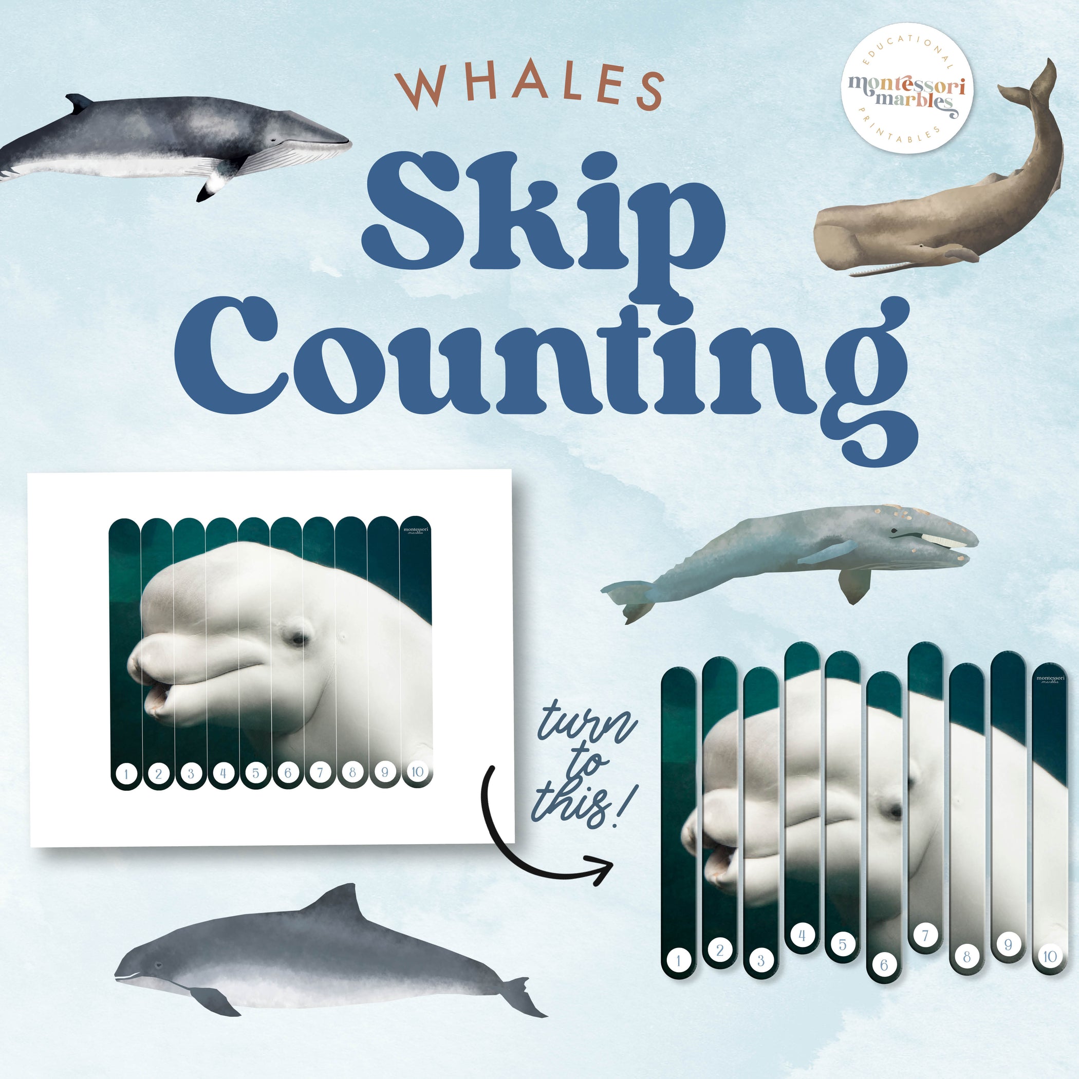 Whales Skip Counting Puzzles | Craft Stick Math Ages 4-7 Ocean Animals ...