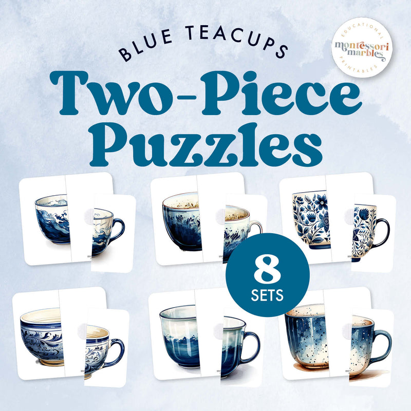 Blue teacup symmetry puzzles for visual matching and pattern recognition