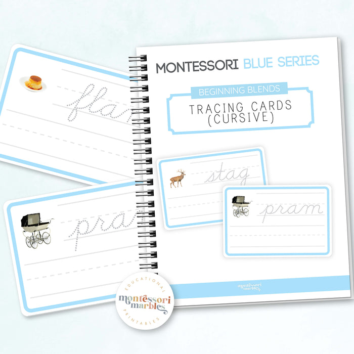 Montessori Blue Series Tracing Cards | Beginning Blends (Cursive)