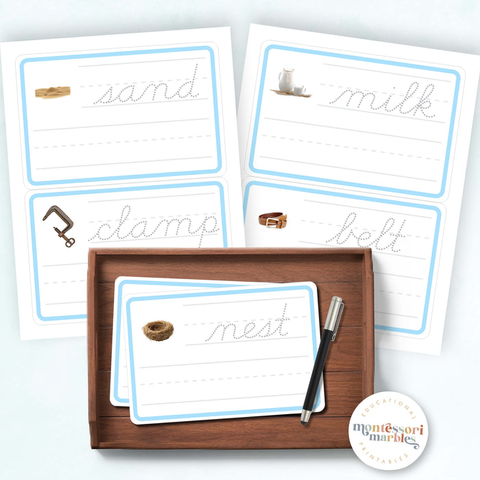 Montessori Blue Series Tracing Cards | Ending Blends (Cursive)