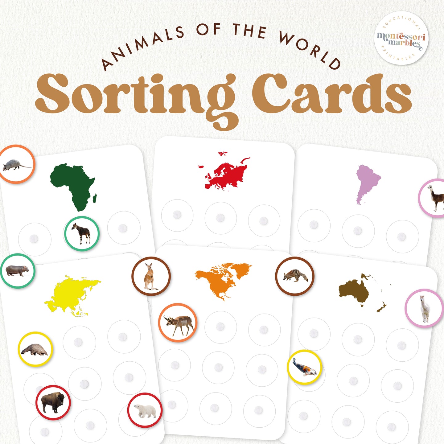 Animals and Continents Sorting Cards