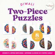 Diwali rangoli symmetry puzzles for cultural learning and pattern matching — ages 3-6