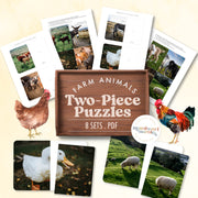 Farm animals two-piece completion puzzles with real photos — ages 3-6