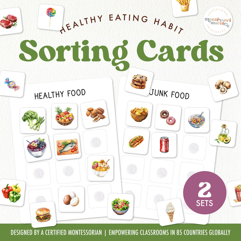 Healthy vs junk food sorting cards for nutrition education