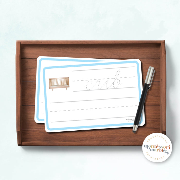 MONTESSORI BLUE SERIES Cursive Tracing Cards