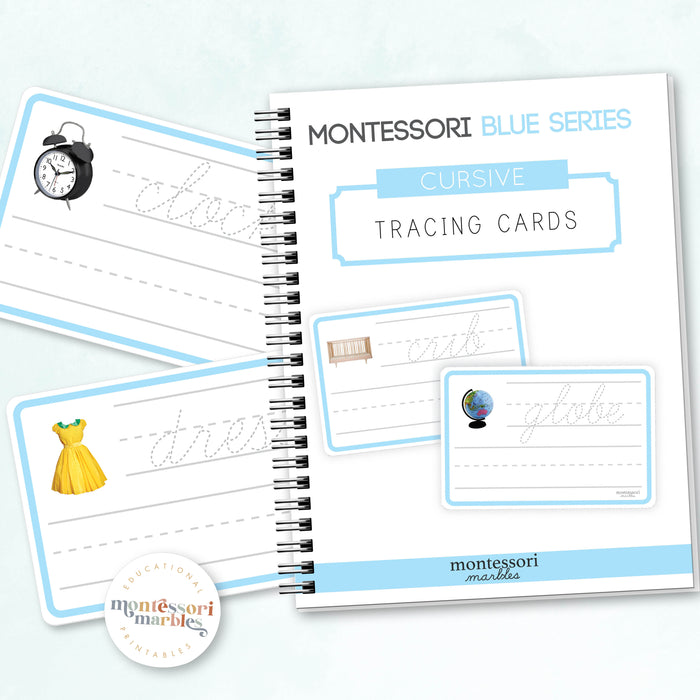MONTESSORI BLUE SERIES Cursive Tracing Cards