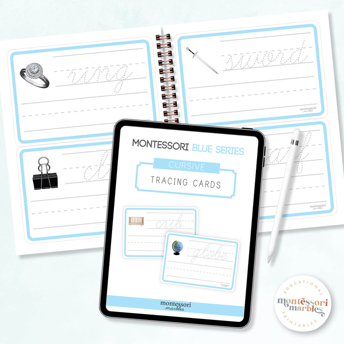 MONTESSORI BLUE SERIES Cursive Tracing Cards