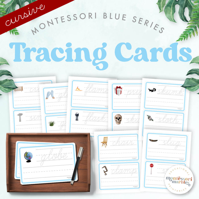 MONTESSORI BLUE SERIES Cursive Tracing Cards