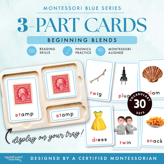 Montessori Blue Series Beginning Blends | 3 Part Cards