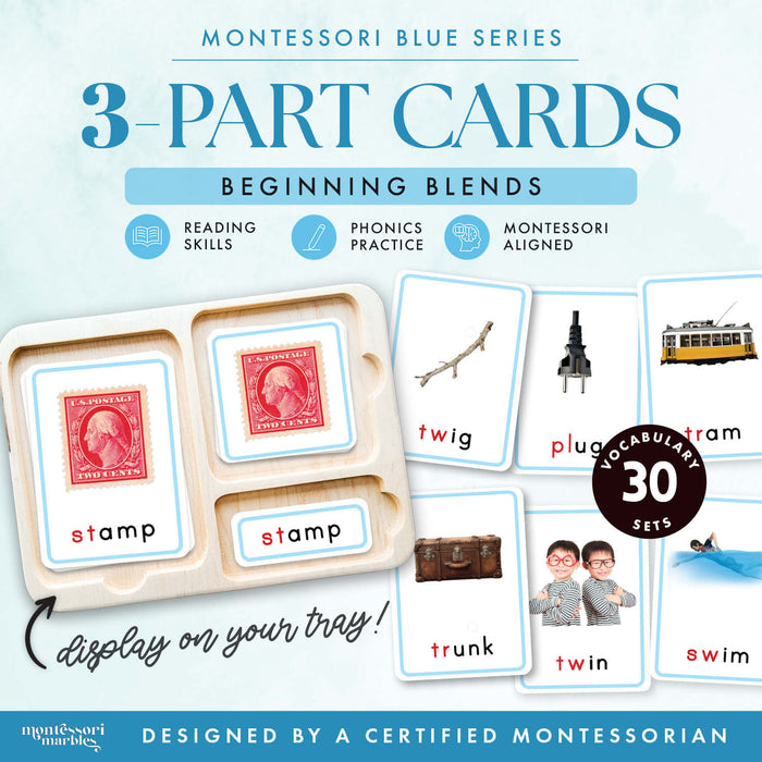 Montessori Blue Series Beginning Blends | 3-Part Cards