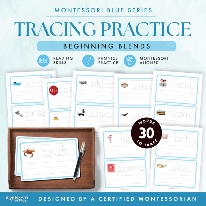 Montessori Blue Series Tracing Cards | Beginning Blends