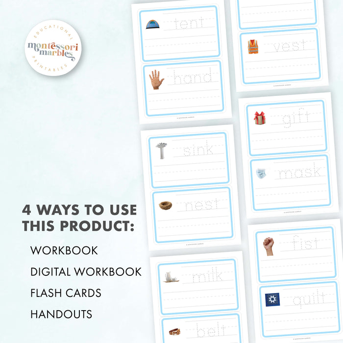 Montessori Blue Series Tracing Cards | Ending Blends