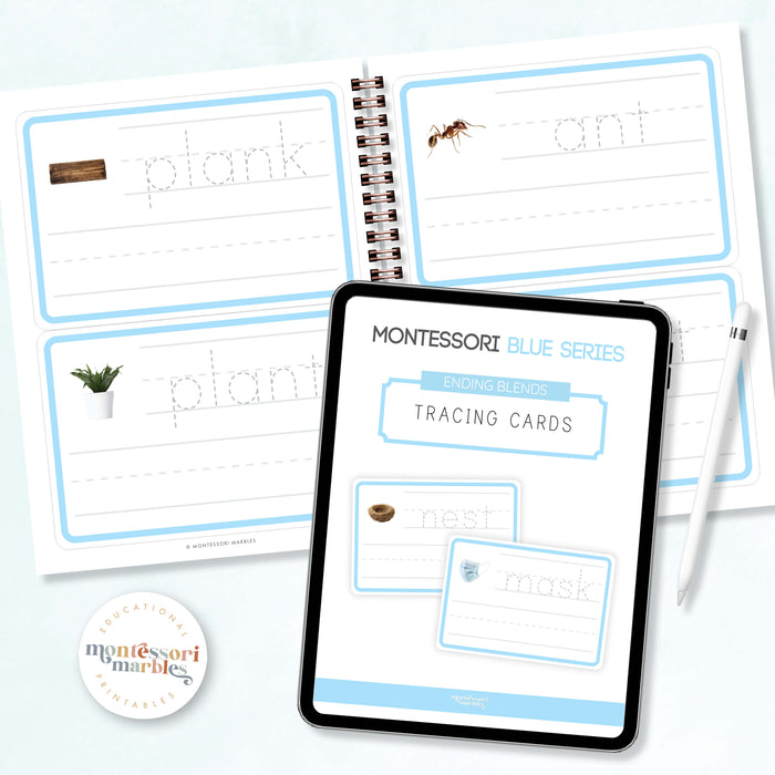 Montessori Blue Series Tracing Cards | Ending Blends