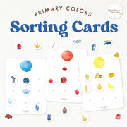 Primary color sorting cards for Montessori sensory exercises—visual & color skills, ages 3-6