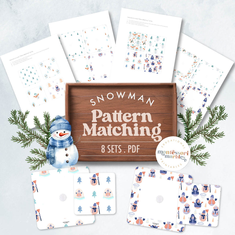 Snowman pattern-matching puzzles for visual skills — ages 3-6