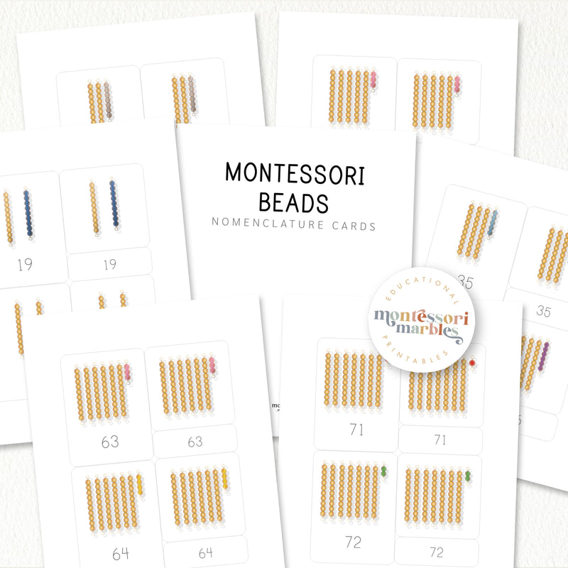 Montessori Golden Beads 1 to 100 Nomenclature Cards