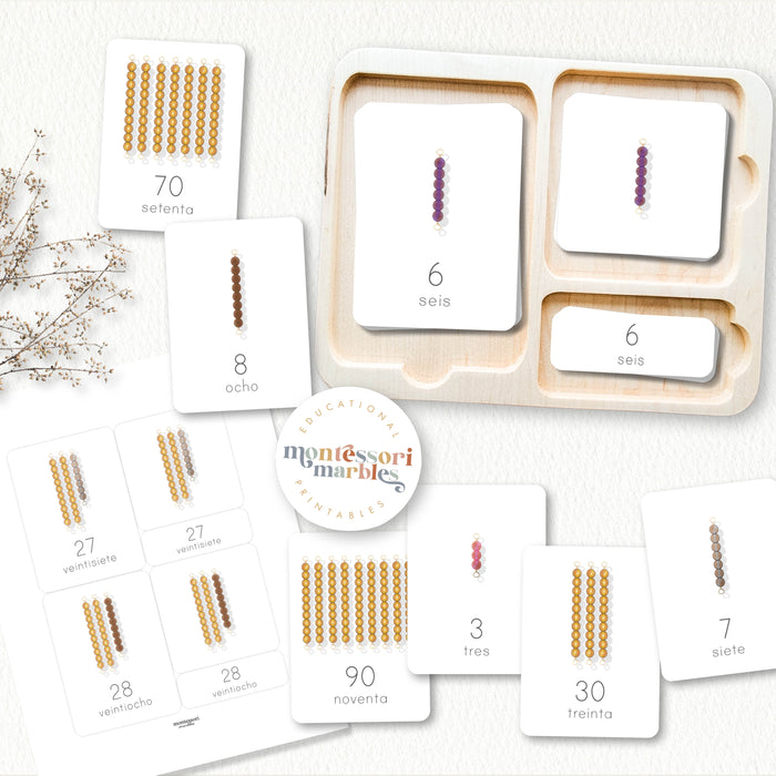 Los Numeros 1 - 100 | Montessori Golden Beads Nomenclature Cards