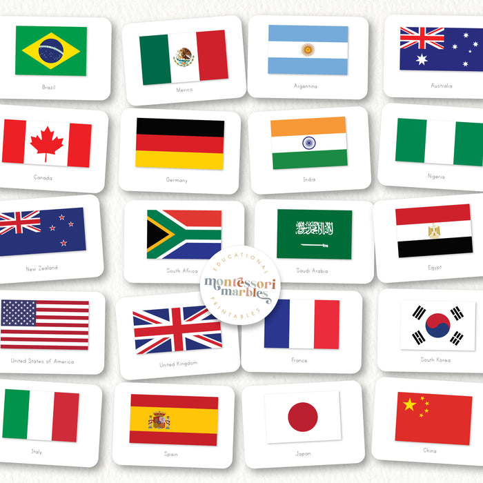 20 World Flags Flash Cards