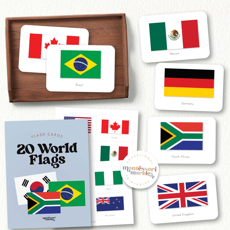 20 World Flags Flash Cards