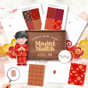 Lunar New Year magnifying glass matching — pattern recognition and cultural exploration, ages 3-6