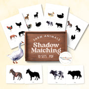 Farm animal silhouettes for shadow matching activity