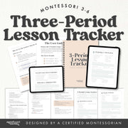 Three-period lesson tracker with guide for documenting Montessori instruction