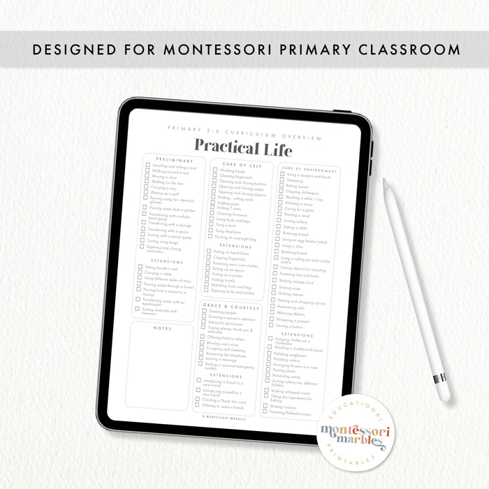 Montessori 3-6 Curriculum Checklists