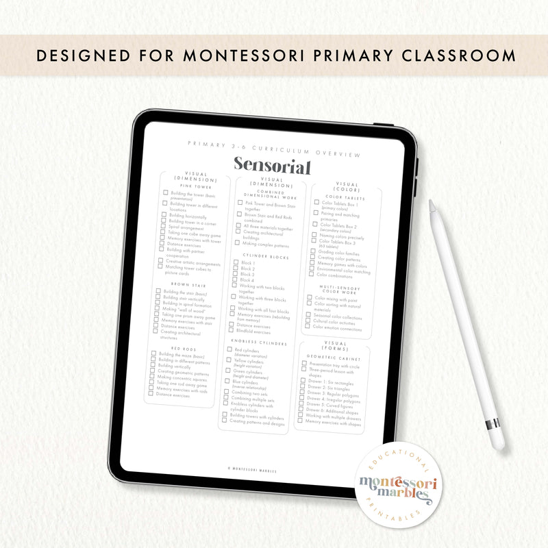 Montessori Primary Curriculum Checklists