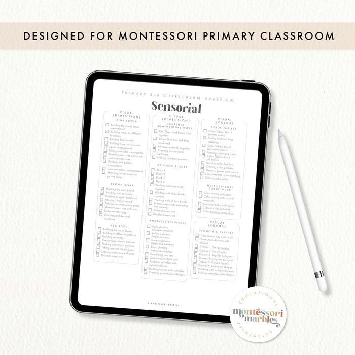 Montessori Primary Curriculum Checklists