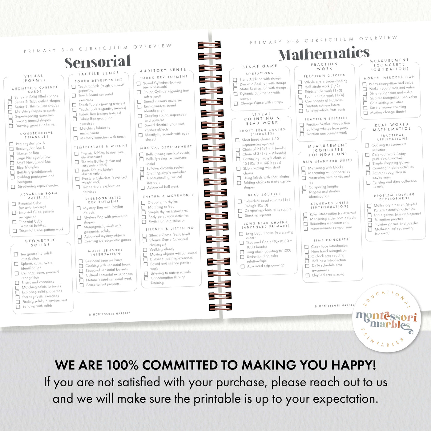 Printed and digital checklist pages shown together with a five-star review.