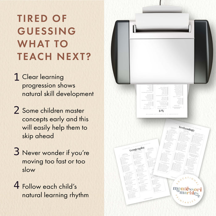 Montessori Elementary Curriculum Checklist | Printable PDF Ages 6-12