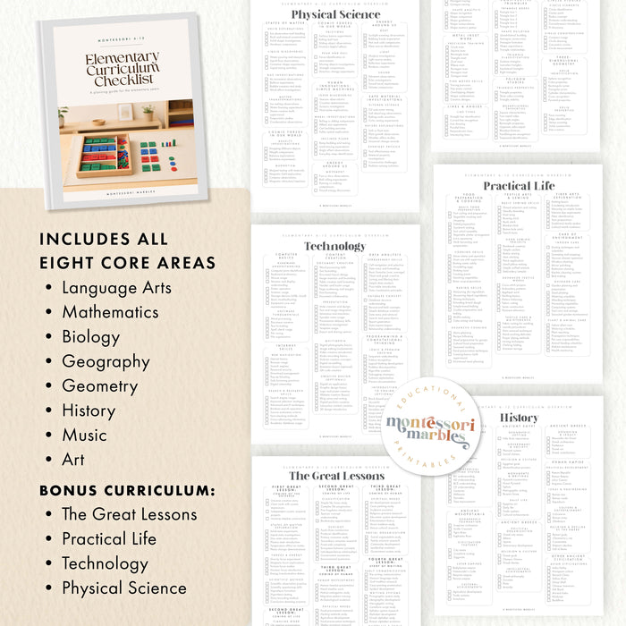 Montessori Elementary Curriculum Checklist | Printable PDF Ages 6-12