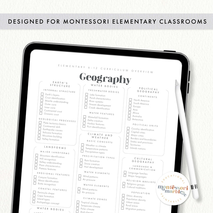 Montessori 6-12 Curriculum Checklists