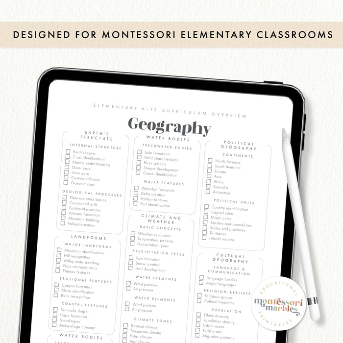 Montessori Elementary Curriculum Checklist | Printable PDF Ages 6-12