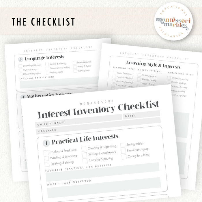 Montessori Interest Inventory Checklist