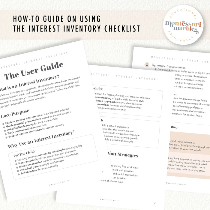 Montessori Interest Inventory Checklist | Student Assessment Ages 3-12 ...