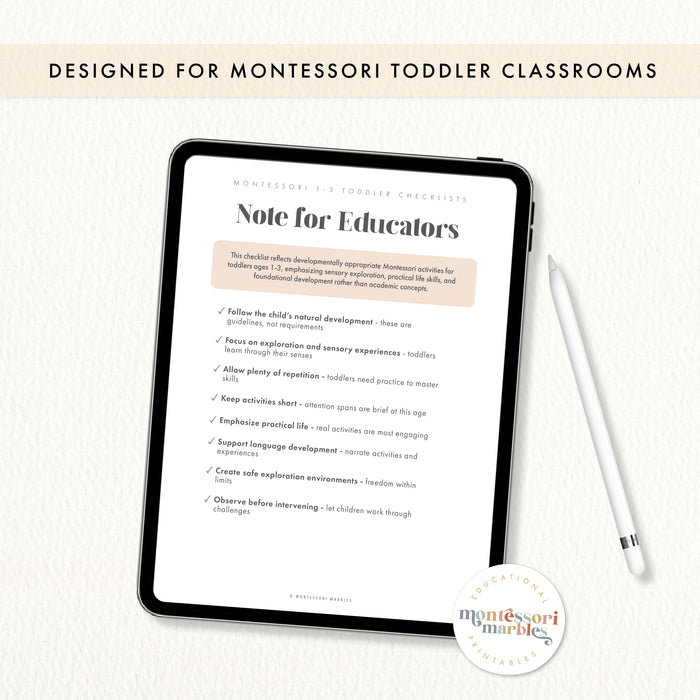 Montessori Toddler Curriculum Checklists