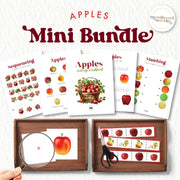 Apple-themed learning activities including puzzles and workbook pages — ages 3-6