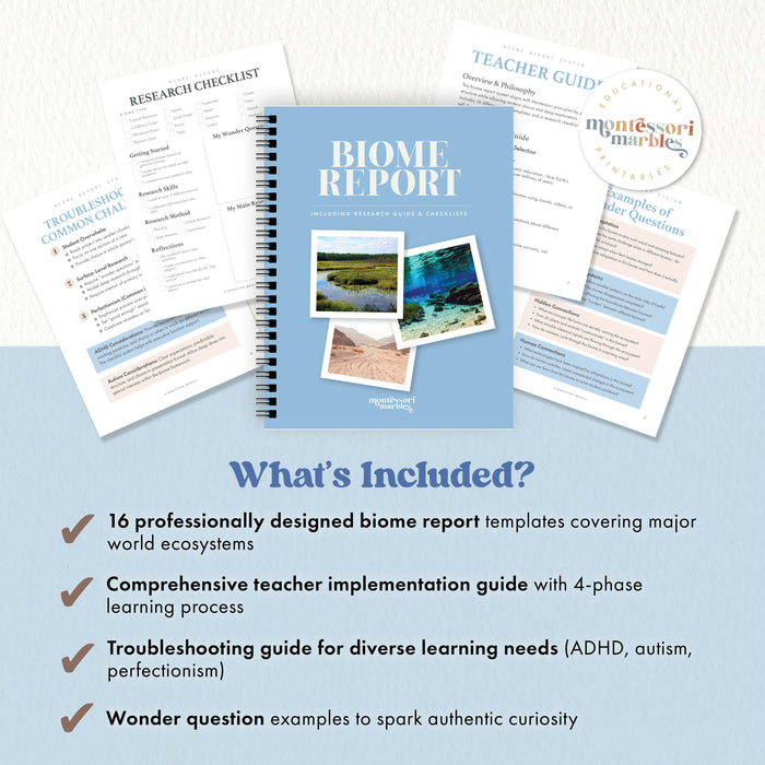 Science Curriculum Montessori | Biome Research Templates | Elementary Homeschool