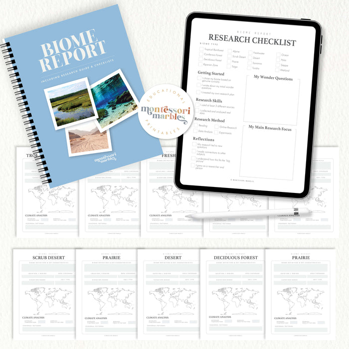 Science Curriculum Montessori | Biome Research Templates | Elementary Homeschool