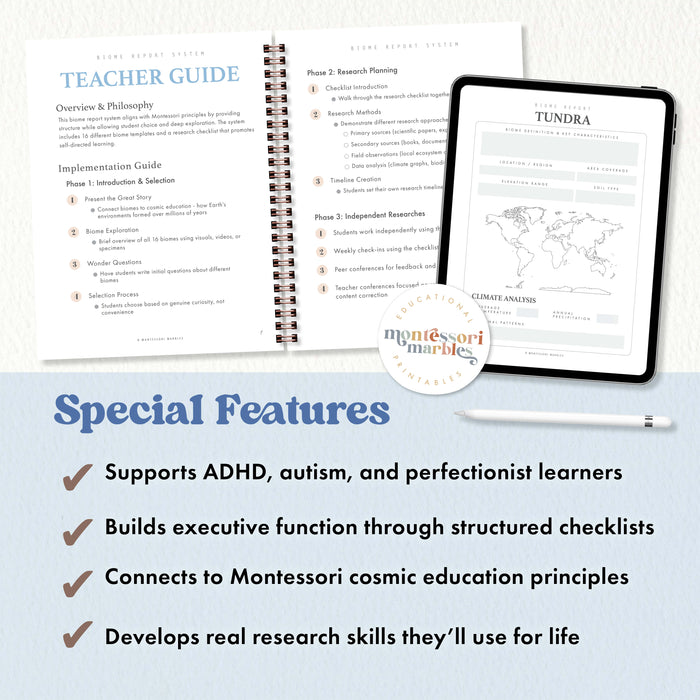 Science Curriculum Montessori | Biome Research Templates | Elementary Homeschool