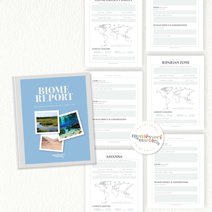 Science Curriculum Montessori | Biome Research Templates | Elementary Homeschool