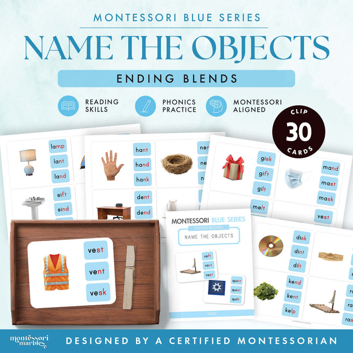 Montessori Blue Series Name the Objects (Ending Blends)