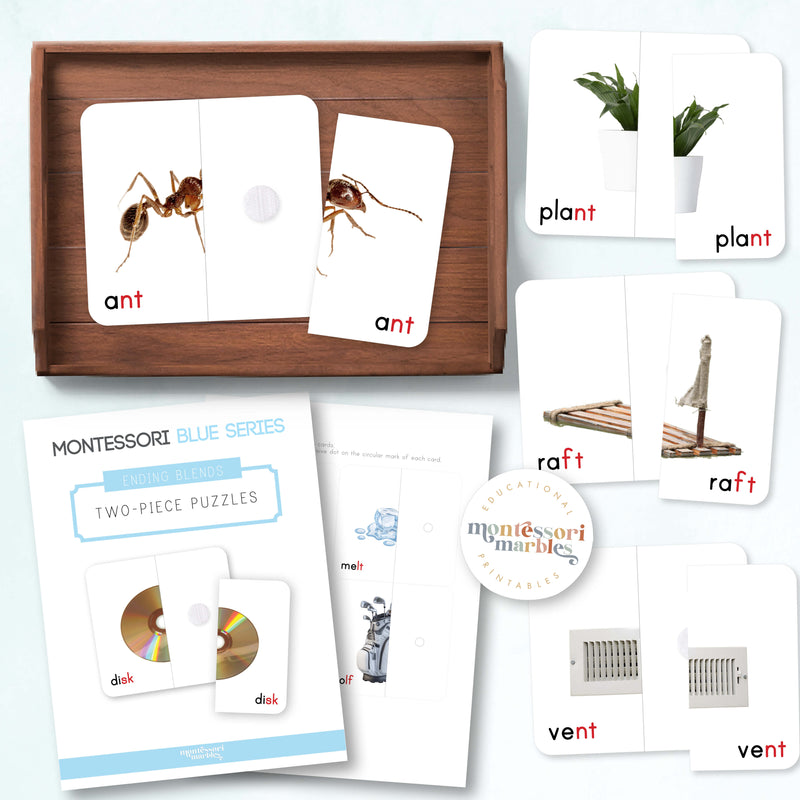 Montessori Blue Series Two-Piece Puzzles | Ending Blends