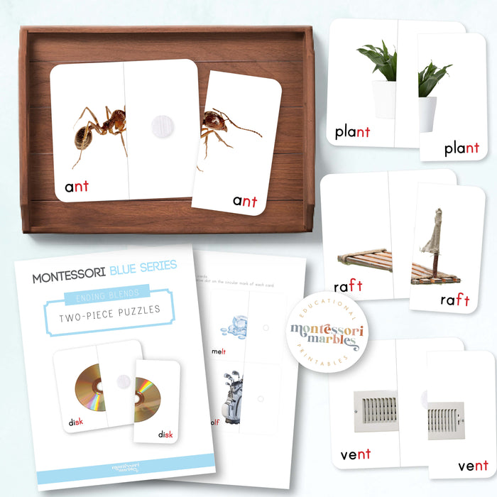 Montessori Blue Series Two-Piece Puzzles | Ending Blends