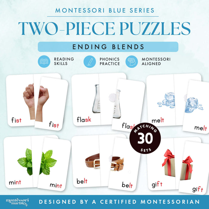Montessori Blue Series Two-Piece Puzzles | Ending Blends