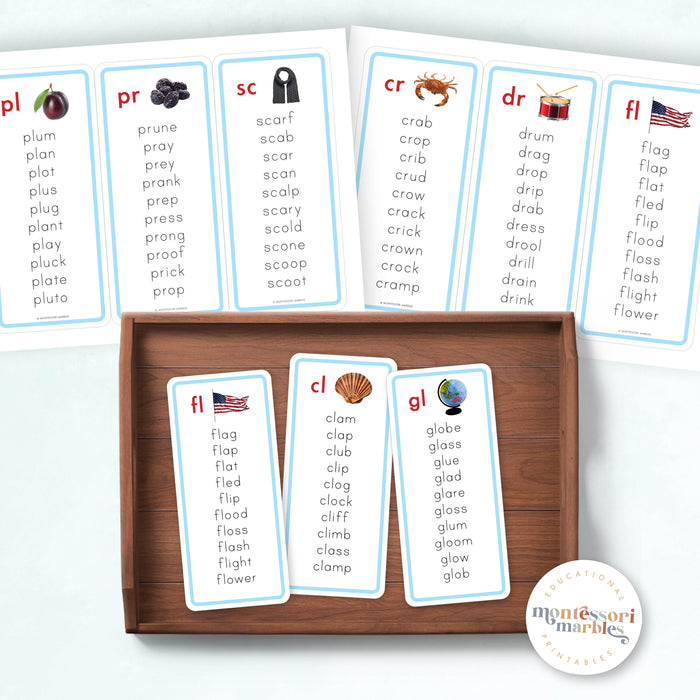 Montessori Blue Series Word Lists for Beginning Blends
